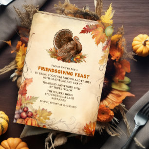 Vintage Friendsgiving Thanksgiving Middag Inbjudningar