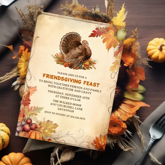 Vintage Friendsgiving Thanksgiving Middag Inbjudningar (Skapare uppladdad)