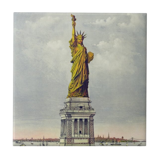 Vintage Frihetsgudinnan New York Travel Kakelplatta (Framsidan)