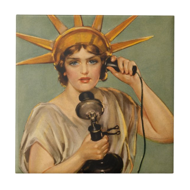 Vintage Frihetsgudinnan, WWI Patriotic Krig Ad Kakelplatta (Framsidan)