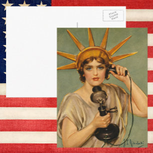 Vintage Frihetsgudinnan, WWI Patriotic Krig Ad Vykort