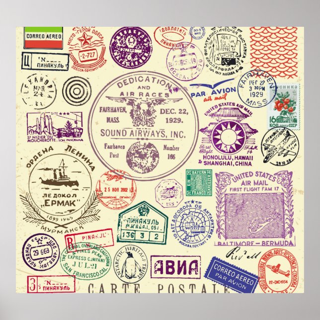 Vintage frimärke, dekorativ dokumentuppsättning. poster (Framsidan)