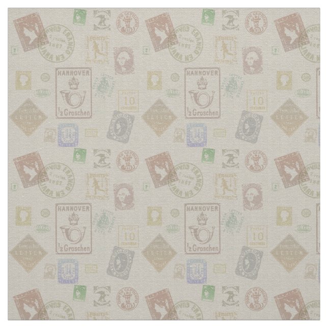 Vintage Frimärke Fabric Tyg (Provkarta)