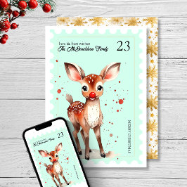 Vintage Frimärke Kitsch Reindeer Pastel-jul Julkort