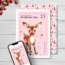 Vintage Frimärke Reindeer Vattenfärgsfärg Rosa jul