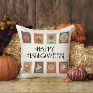Vintage Frimärke Roligt Cute Happy halloween Kudde