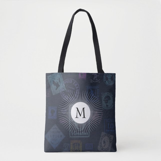 Vintage Frimärke Tote med initial Tygkasse (Framsida)