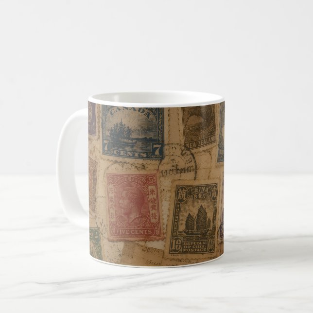 Vintage Frimärkes Filateliska Efemera Kaffemugg (Framsida vänster)