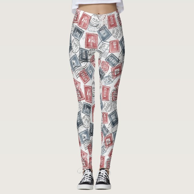 Vintage frimärkskollage mönster (1) leggings (Framsida)