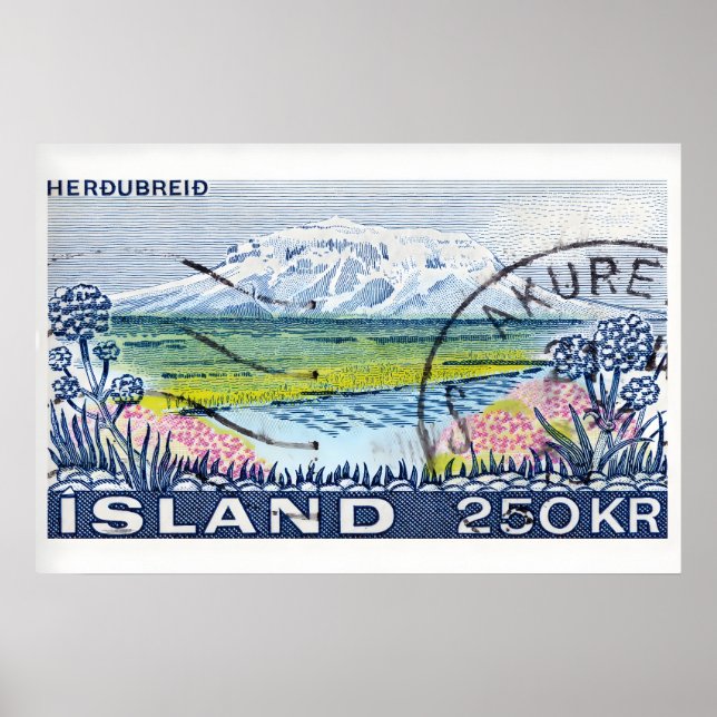 Vintage frimärksutskrift, bergflod poster (Framsidan)