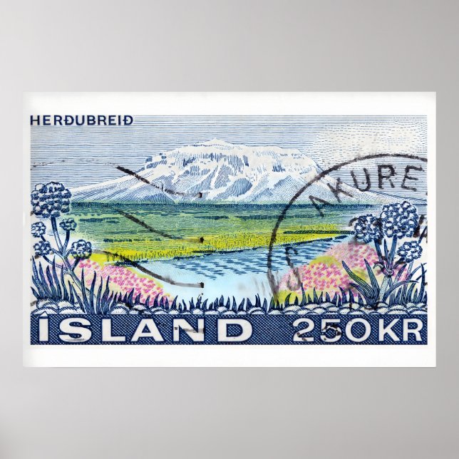 Vintage frimärksutskrift, bergsflod poster (Framsidan)