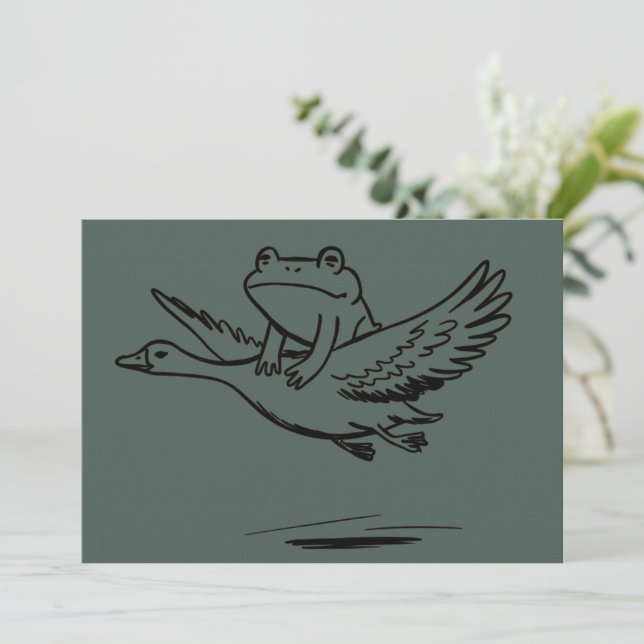 Vintage Frog Riding Goose Nature Whimsical Animal  Inbjudningar (Stående Fram)