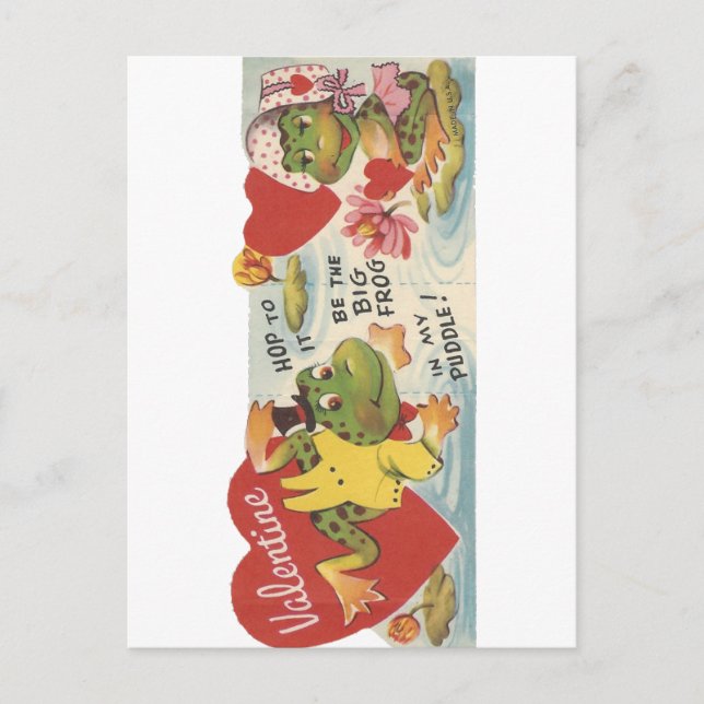 Vintage Frogs Valentine Helg Vykort (Framsida)