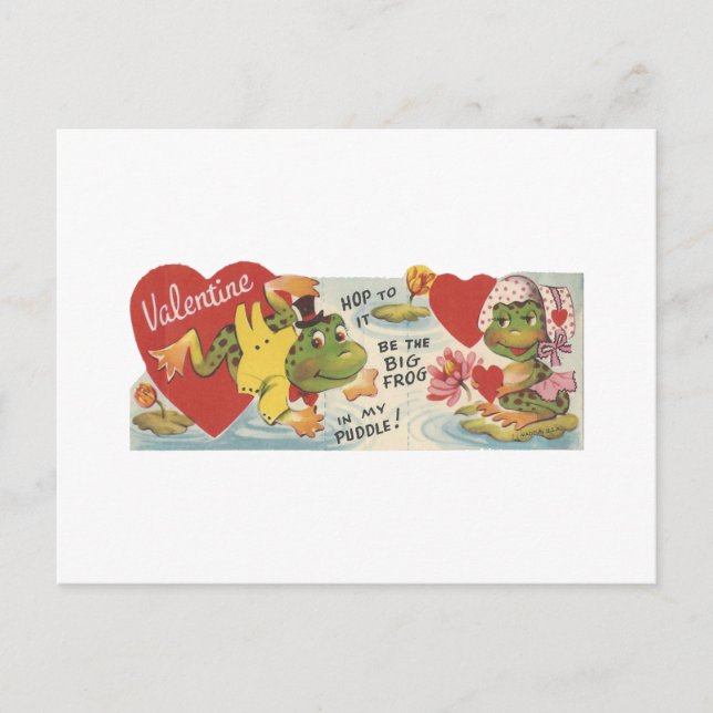 Vintage Frogs Valentine Helg Vykort (Framsida)