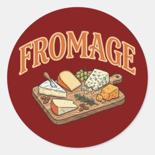 Vintage Fromage Fransk ost Charcuterie Grafik Runt Klistermärke