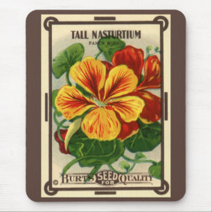 Vintage fröpaket etikett konst, nasturtium blommor musmatta