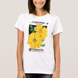 Vintage fröpaket konst, gula Coreopsis blommor T Shirt