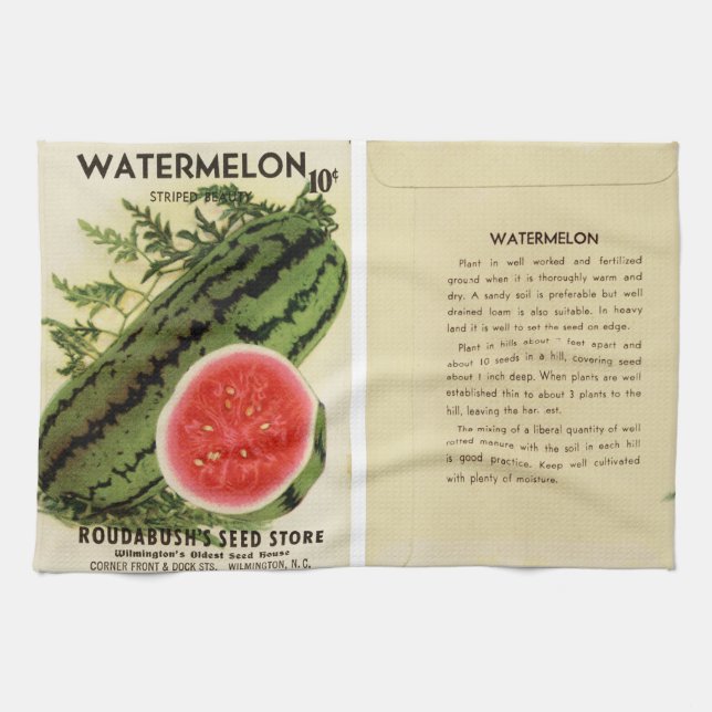 Vintage fröpaket vattenmelon kökshandduk (Horisontell)