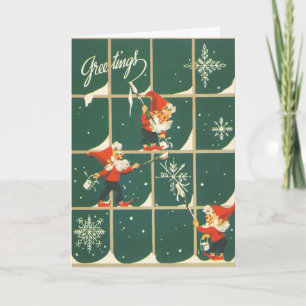 Vintage Frosty Elves Helgkort