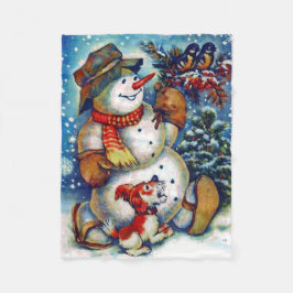 Vintage frosty snömannen jul fleecefilt