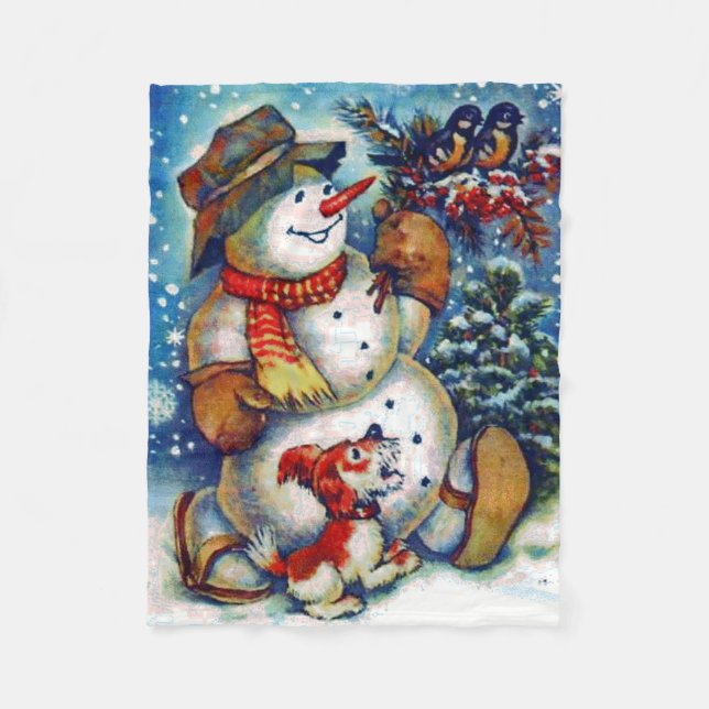 Vintage frosty snömannen jul fleecefilt (Framsidan)