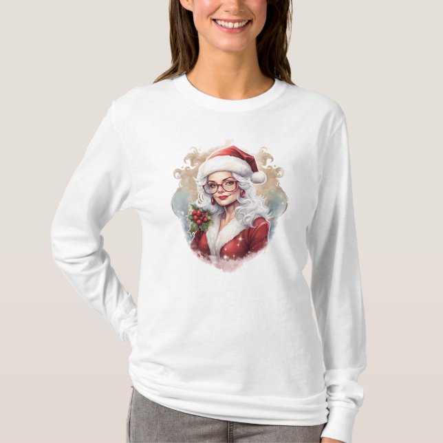 Vintage, fru Claus-jul T Shirt (Framsida)