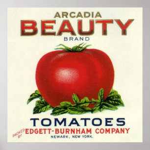 Vintage Fruit Låda-etikett, Arcadia Beauty Tomates Poster