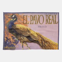 Vintage Fruit Låda-etikett Art El Pavo Peacock Bir Kökshandduk
