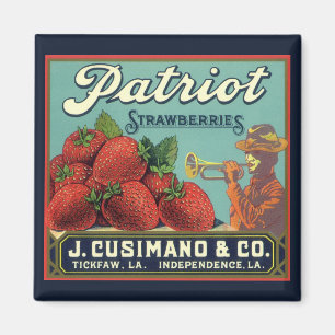 Vintage Fruit Låda-etikett Art Patriot Strawbär Magnet
