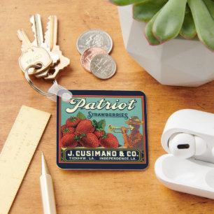 Vintage Fruit Låda-etikett Art Patriot Strawbär Nyckelring