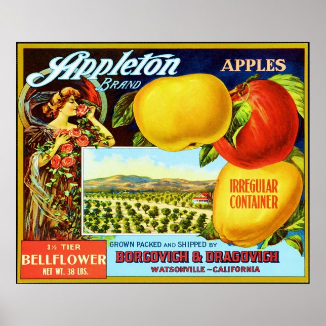 Vintage Fruit Låda-etikett Poster (Framsidan)