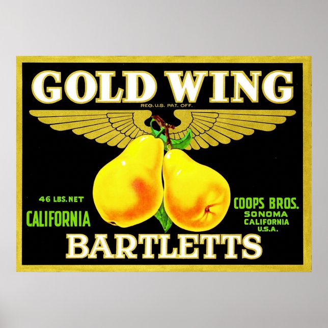 Vintage Fruit Låda-etikett Poster (Framsidan)