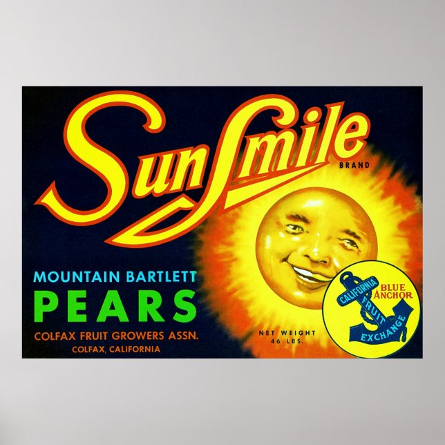 Vintage Fruit Låda-etikett Poster (Framsidan)