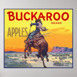 Vintage Fruit Låda Label Art, Buckaroo Apples Poster