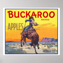 Vintage Fruit Låda Label Art, Buckaroo Apples Poster