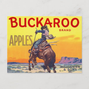 Vintage Fruit Låda Label Art, Buckaroo Apples Vykort