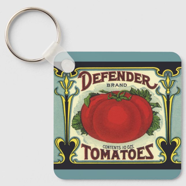 Vintage Fruit Låda Label Art., Defender Tomater Nyckelring (Framsida)