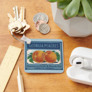 Vintage Fruit Låda Label Art, Georgia Peacher Nyckelring