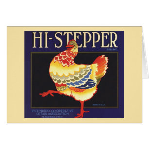 Vintage Fruit Låda Label Art, Hi Stepper Chicken Hälsningskort