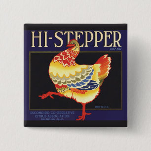 Vintage Fruit Låda Label Art, Hi Stepper Chicken Knapp