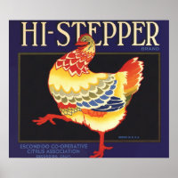 Vintage Fruit Låda Label Art, Hi Stepper Chicken