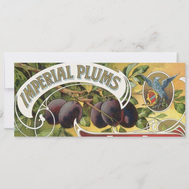Vintage Fruit Låda Label Art, Imperial Plums (Framsida)