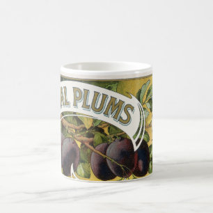 Vintage Fruit Låda Label Art, Imperial Plums Kaffemugg