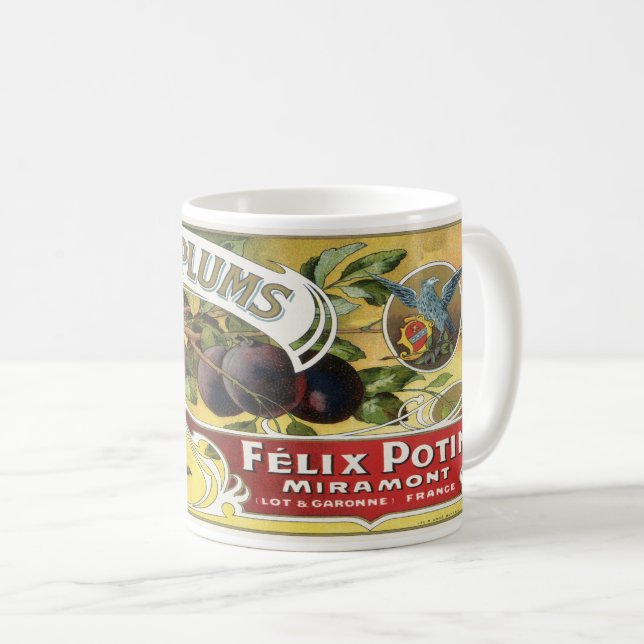 Vintage Fruit Låda Label Art, Imperial Plums Kaffemugg (Framsida höger)