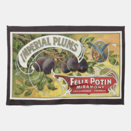 Vintage Fruit Låda Label Art, Imperial Plums Kökshandduk