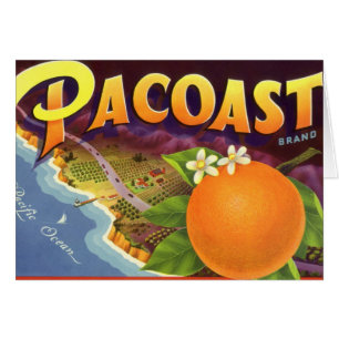 Vintage Fruit Låda Label Art, Pacoast-Orangar Hälsningskort