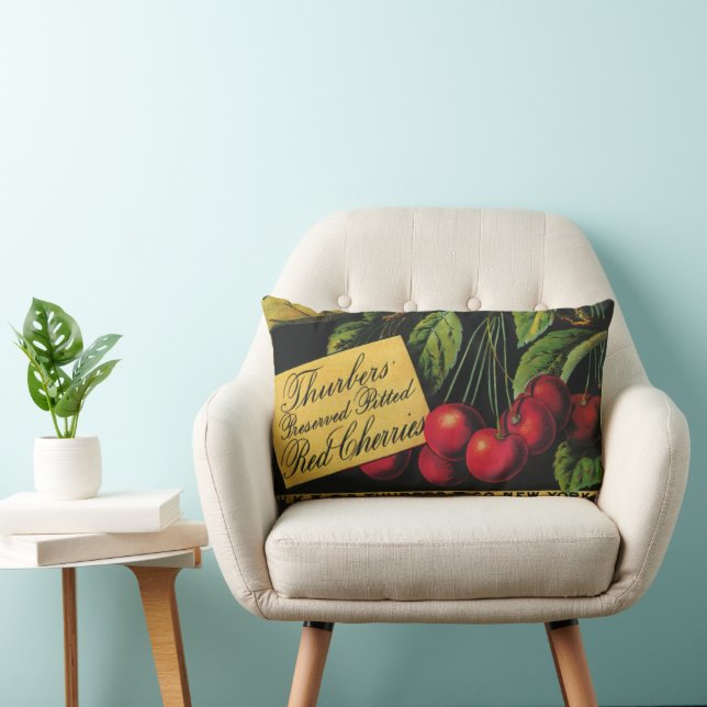 Vintage Fruit Låda Label Art, Thurber Cherries Lumbarkudde (Stol)