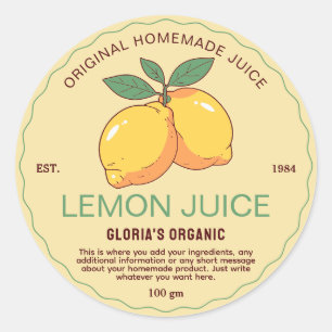 Vintage Fruit Lemon Juice Homemade Product Runt Klistermärke