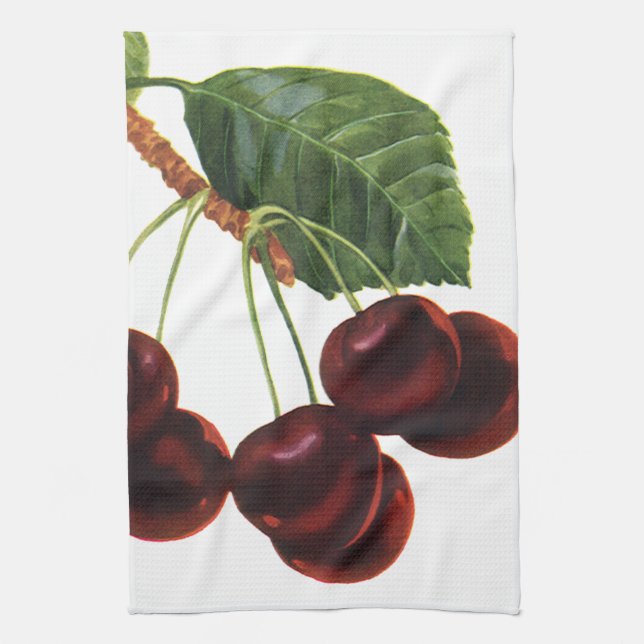 Vintage Fruit Mat, Ripe Cherries från Träd Kökshandduk (Vertikal)