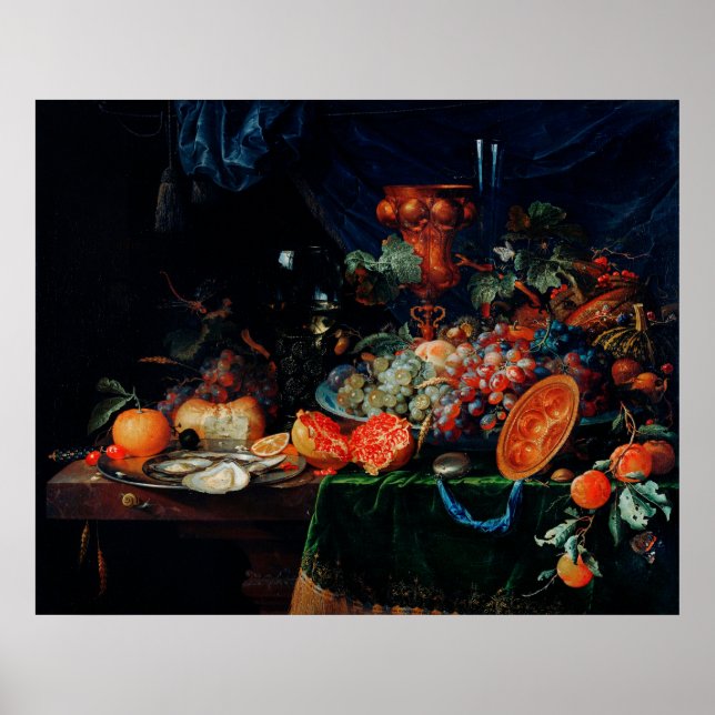 Vintage Fruits and Oysters Oil Paint Print Poster (Framsidan)